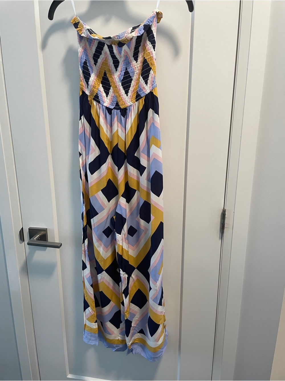 Forever 21 Strapless Maxi Jumpsuit in Navy & Mustard